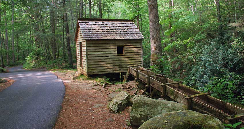 Tub mill at the Alfred Reagan Homestead along the Roaring Fork Motor Nature Trail, Smoky Mountains, Gatlinburg, TN.