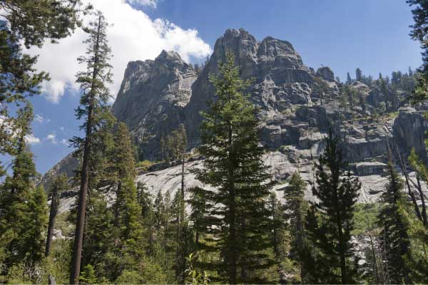 Alta Peak rises above the forest along the trail to Tokopah falls, Sequoia National Park