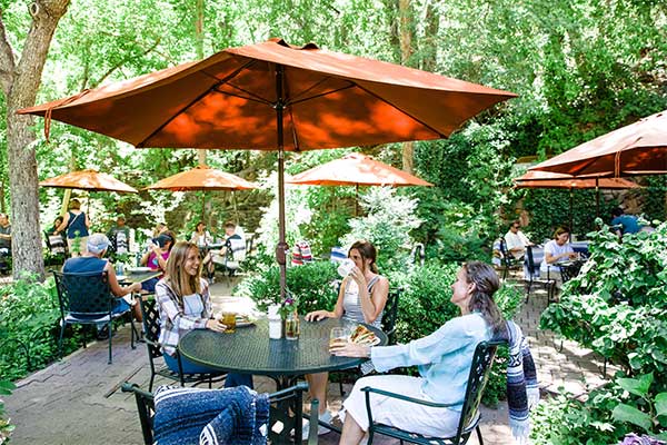 Outdoor patio at Garland's Indian Gardens Cafe and Market in Oak Creek Canyon, AZ